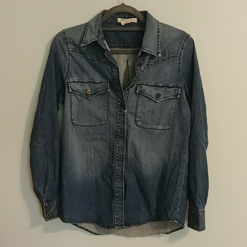 Sustainable faux denim oversized button up